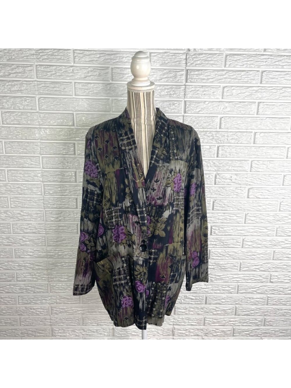 Vtg 90s Kensington Square Oversized Button Front Boyfriend Blazer Floral Large